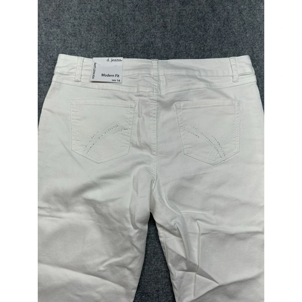 D Jeans Capri Pants Womens 14 White High Waist Modern Fit High Waist Solid New - Picture 6 of 13